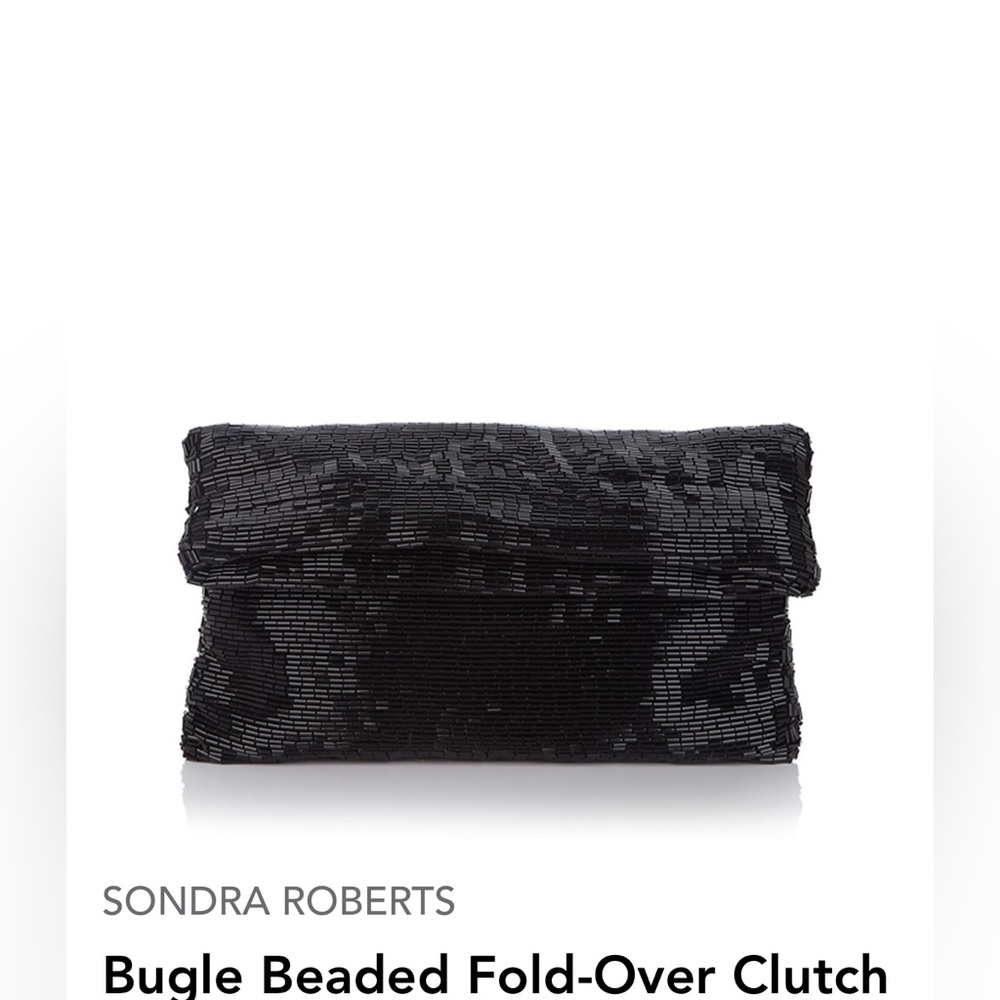 Sondra Roberts Beaded Fold Over Clutch. Black.